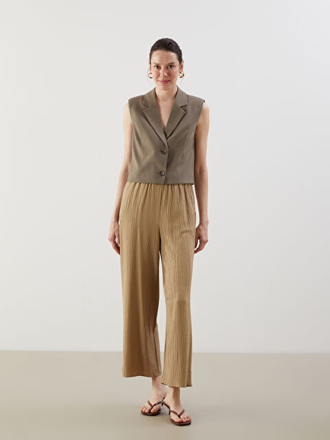 LCWAIKIKI Classic Beli Lastikli Dokulu Kadın Pantolon - S5K500Z8-H0T