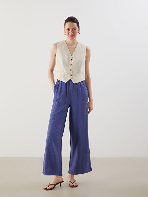 LCWAIKIKI Classic Beli Lastikli Dokulu Kadın Pantolon - S5K500Z8-YFY