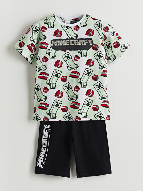 LCW Kids Bisiklet Yaka Minecraft Baskılı Erkek Çocuk Şortlu Pijama Takımı - S5K541Z4-LU7