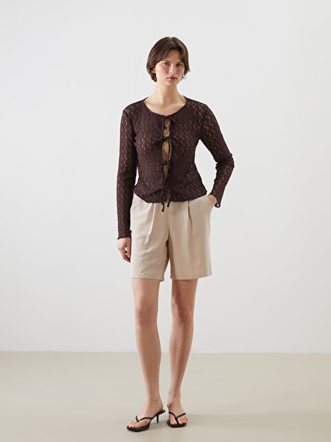 LCWAIKIKI Classic Beli Lastikli Keten Karışımlı Kadın Şort - S5K573Z8-FXP