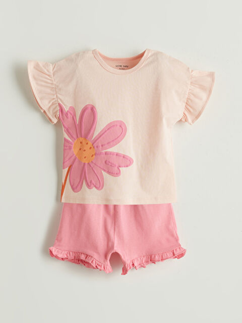 LCW baby Floral Baby Girls' Jersey T-Shirt and Shorts 2 Pack - S5K673Z1-JM1