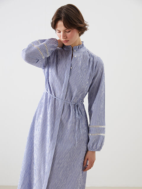 LCWAIKIKI Classic Hakim Yaka Çizgili Kadın Gömlek Elbise - S5K723Z8-LEN