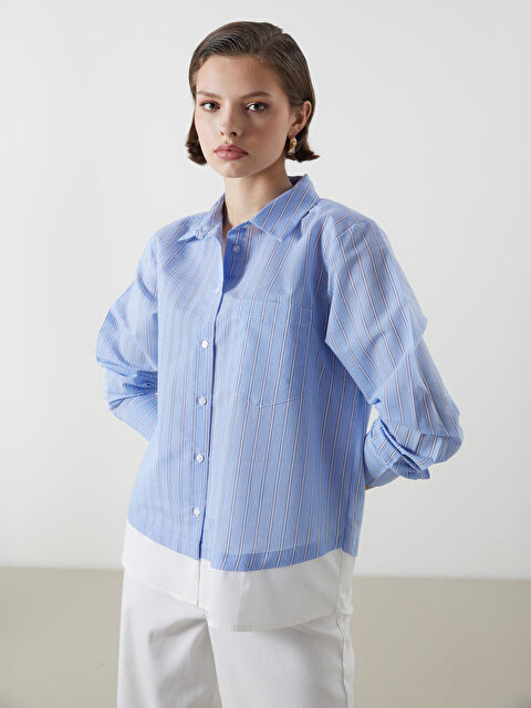 LCWAIKIKI Classic Çizgili Poplin Kadın Gömlek - S5K755Z8-LEN