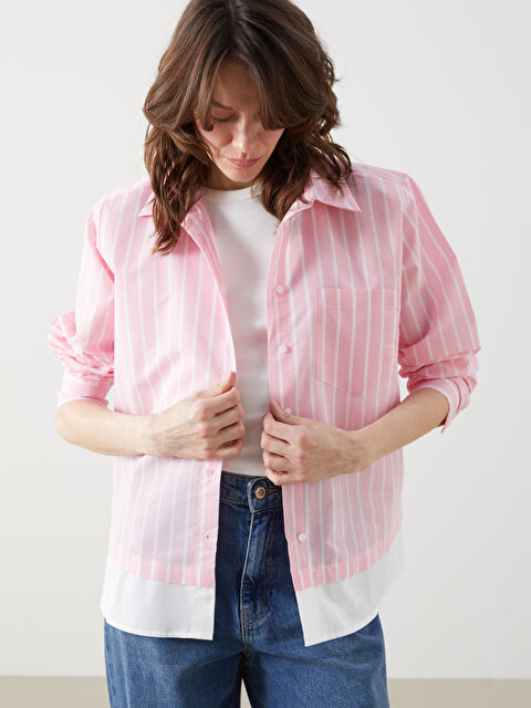 LCWAIKIKI Classic Çizgili Poplin Kadın Gömlek - S5K755Z8-LHK