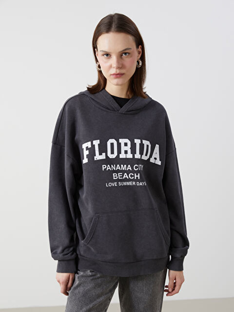 LCWAIKIKI Classic Florida Printed Oversize Women's Hoodie - S5K820Z8-DC4