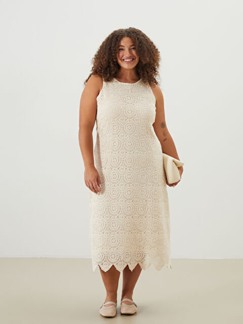 LCWAIKIKI Classic Bisiklet Yaka Dantelli Kroşe Elbise