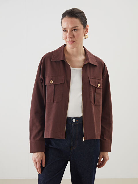 LCWAIKIKI Classic Gömlek Yaka Oversize Keten Karışımlı Kadın Ceket - S5KA28Z8-KPX