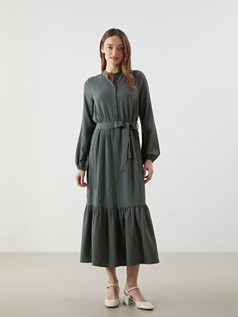 LCWAIKIKI Classic Hakim Yaka Dokulu Elbise - S5KA33Z8-CX0