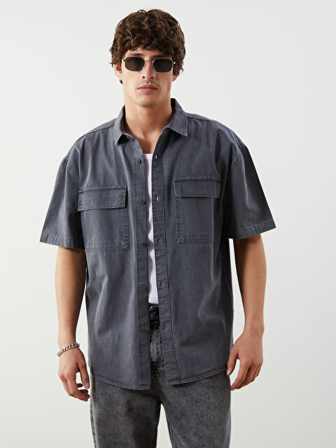 LCW Jeans Rahat Kalıp Kısa Kollu Erkek Jean Gömlek - S5KA51Z8-GRD