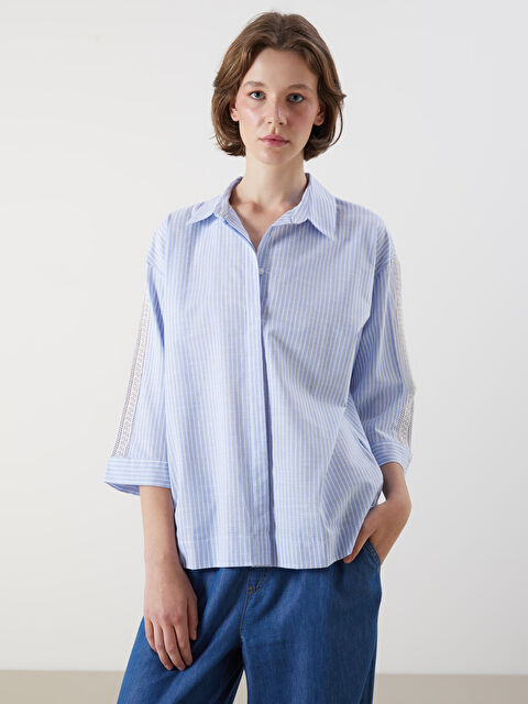 LCWAIKIKI Classic Çizgili Dantel Detaylı Kadın Gömlek - S5KA98Z8-LEN