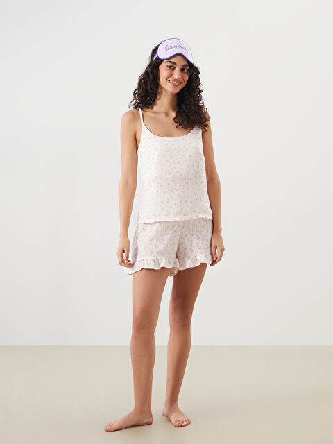 LCW DREAM U Yaka Çiçekli Askılı Kadın Şortlu Pijama Takımı - S5KB45Z8-LSZ