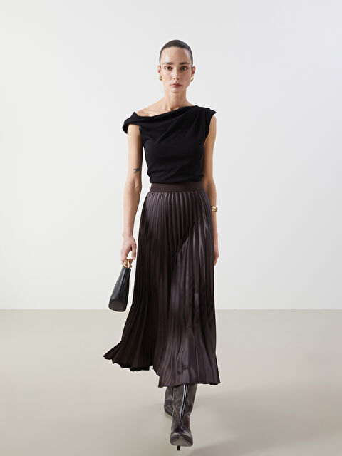 LCWAIKIKI Classic Beli Lastikli Saten Kadın Pileli Etek - S5KB52Z8-DFV