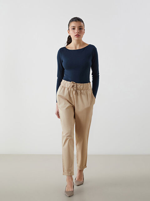 LCW Vision Beli Lastikli Düz Gabardin Kadın Pantolon - S5KB75Z8-R82