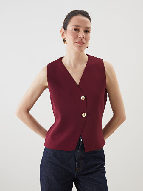 LCWAIKIKI Classic V Yaka Kadın Triko Yelek - S5KB87Z8-CWK