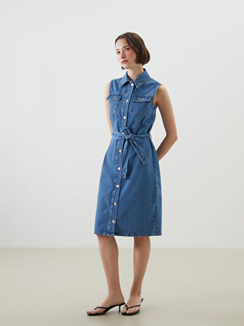 LCWAIKIKI Classic Gömlek Yaka Kadın Jean Elbise - S5KB93Z8-563