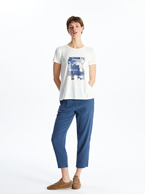 LCWAIKIKI Classic Beli Lastikli Dokulu Kadın Pantolon - S5KC74Z8-H8X