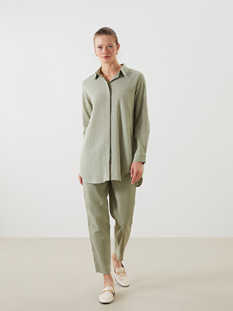 LCWAIKIKI Classic Beli Lastikli Dokulu Kadın Pantolon - S5KC74Z8-HBV