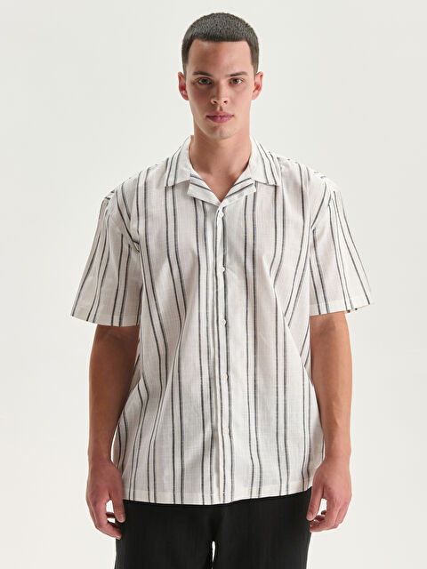 XSIDE Relaxed Fit Resort Neck Short Sleeve Striped Men's Shirt - S5KD08Z8-LEG