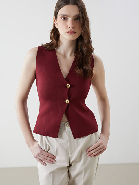 LCW Vision V Yaka Kadın Triko Yelek - S5KD49Z8-HMS