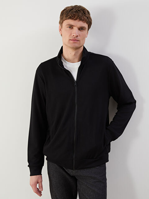 LCWAIKIKI Basic Dik Yaka Uzun Kollu Erkek Fermuarlı Sweatshirt - S5KE28Z8-CVL