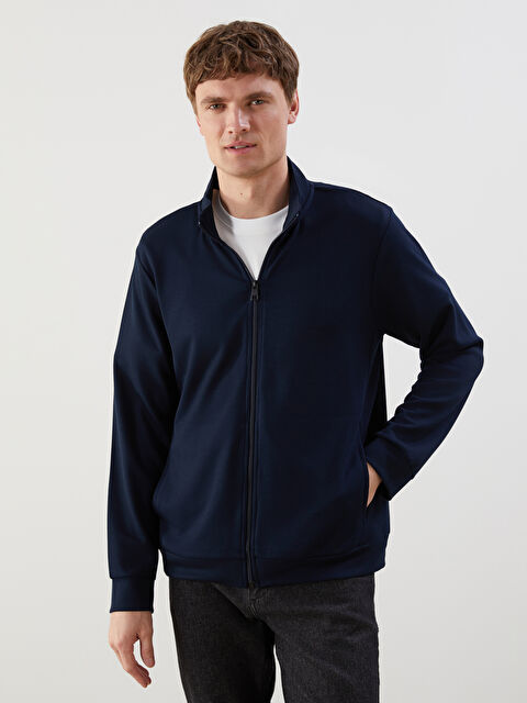 LCWAIKIKI Basic Dik Yaka Uzun Kollu Erkek Fermuarlı Sweatshirt - S5KE28Z8-RFH
