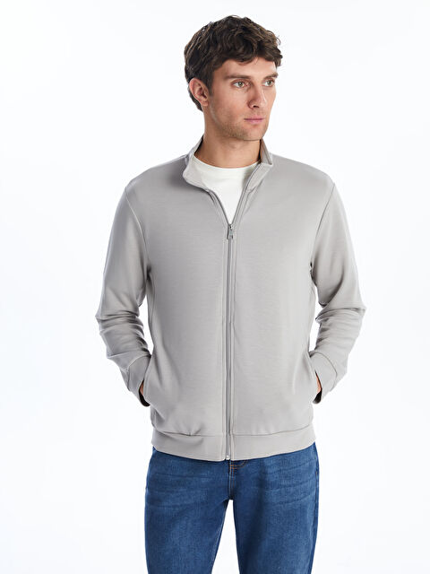 LCWAIKIKI Basic Dik Yaka Uzun Kollu Erkek Fermuarlı Sweatshirt - S5KE28Z8-YMC