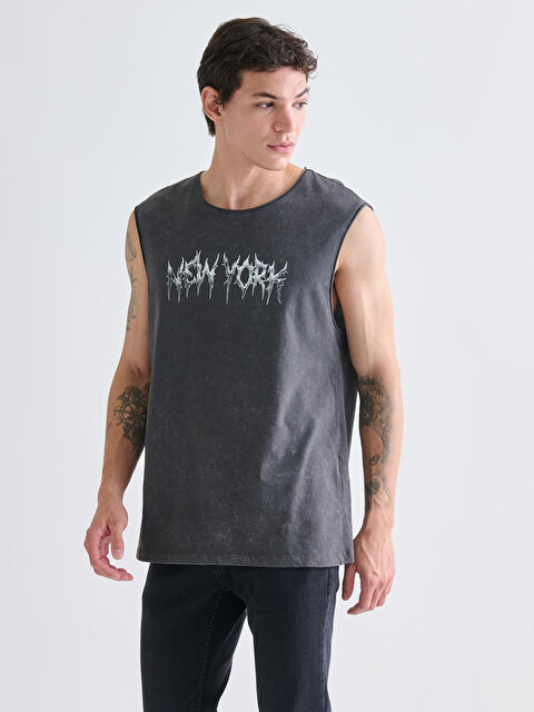 XSIDE Bisiklet Yaka New York Baskılı Penye Erkek Kolsuz Tişört - S5KE33Z8-HGG