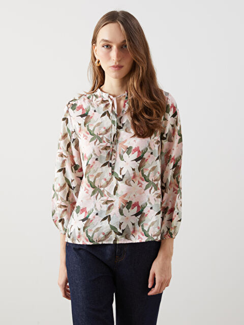 LCWAIKIKI Classic Bağlamalı Yaka Çiçekli Kadın Bluz - S5KE72Z8-F9C