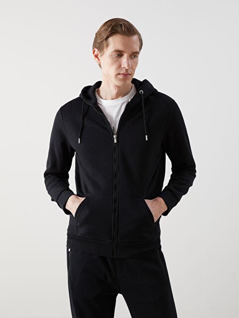 LCWAIKIKI Basic Kapüşonlu Uzun Kollu Erkek Fermuarlı Sweatshirt - S5KF06Z8-CVL