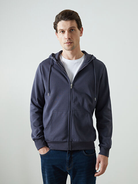 LCWAIKIKI Basic Kapüşonlu Uzun Kollu Erkek Fermuarlı Sweatshirt - S5KF06Z8-YHS