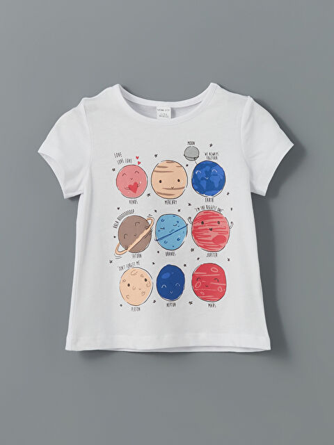 LCW ECO Футболка з круглим вирізом горловини та принтом для дівчаток - S5KF74Z1-J5E