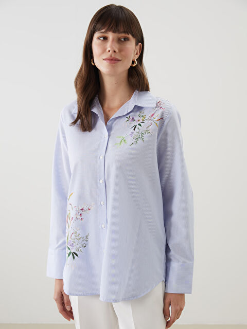 LCWAIKIKI Classic Çiçekli Poplin Kadın Gömlek - S5KF87Z8-LEN