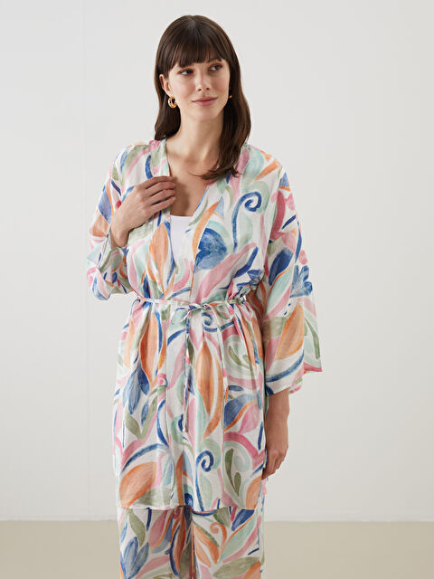 LCWAIKIKI Classic Şal Yaka Desenli Oversize Kadın Kimono - S5KF91Z8-LT4
