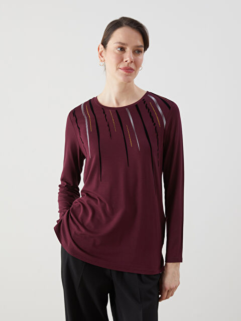 LCW Grace Bisiklet Yaka Desenli Kadın Bluz - S5KG66Z8-CVV