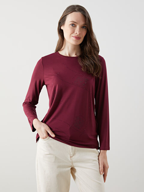 LCW Grace Bisiklet Yaka Taşlı Kadın Tişört - S5KG67Z8-D1H