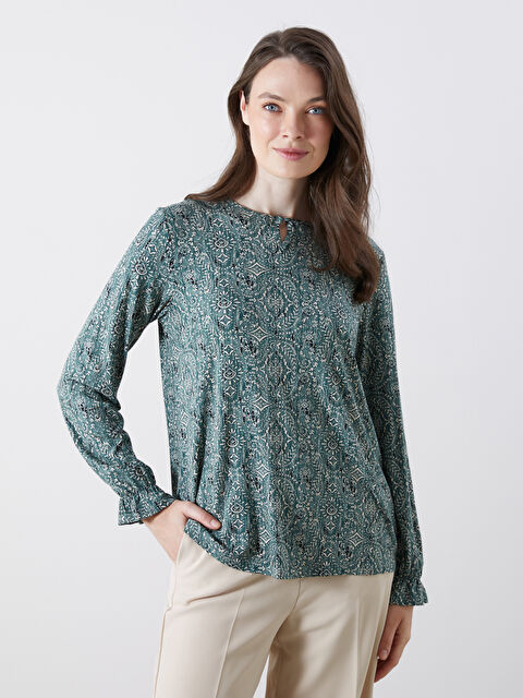 LCW Grace Bisiklet Yaka Desenli Kadın Bluz - S5KG68Z8-LRR