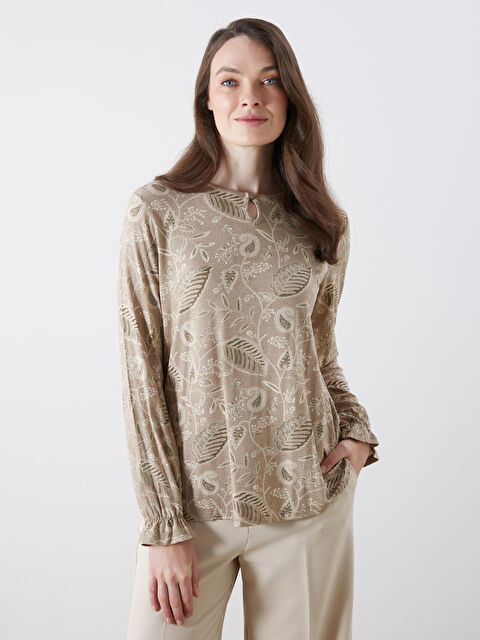 LCW Grace Bisiklet Yaka Desenli Kadın Bluz - S5KG68Z8-LS6