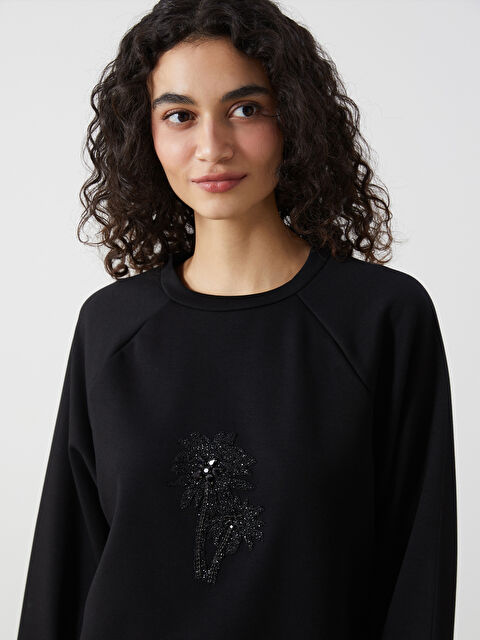 LCW Modest Bisiklet Yaka Pul İşlemeli Kadın Sweatshirt Tunik - S5KG69Z8-CVL