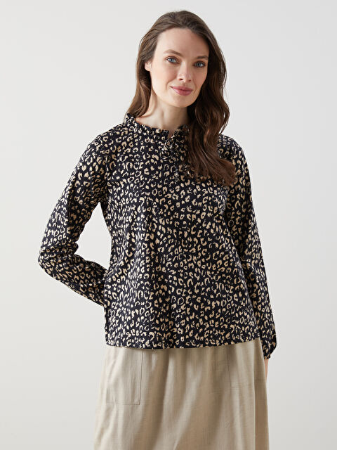 LCW Grace Bağlamalı Yaka Leopar Desenli Kadın Bluz - S5KG71Z8-LQJ