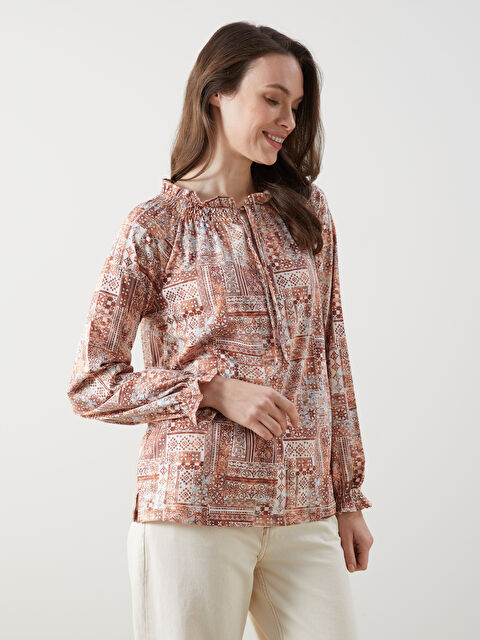 LCW Grace Bağlamalı Yaka Desenli Kadın Bluz - S5KH72Z8-LSP