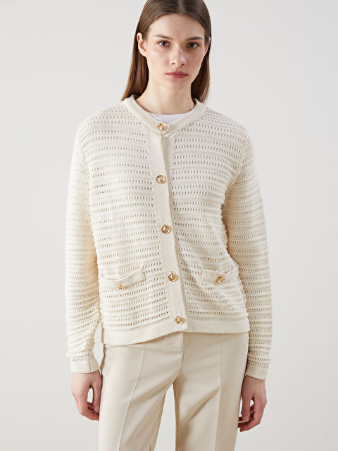 LCW Modest Bisiklet Yaka Ajurlu Kadın Triko Hırka - S5KI45Z8-V9H