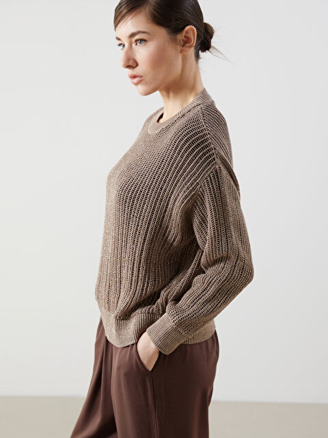 LCW Vision Bisiklet Yaka Ajurlu Oversize Kadın Triko Kazak - S5KI56Z8-GLS