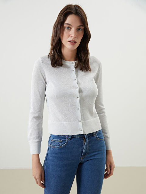 LCW Vision Bisiklet Yaka Parlak Görünümlü Kadın Triko Hırka - S5KI63Z8-R9J