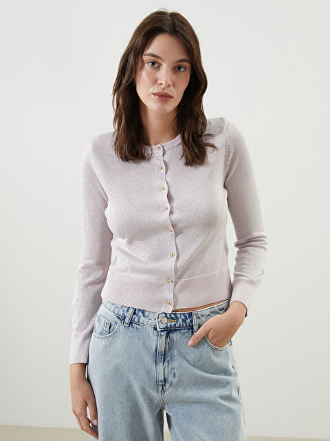 LCW Vision Bisiklet Yaka Parlak Görünümlü Kadın Triko Hırka - S5KI63Z8-RVR