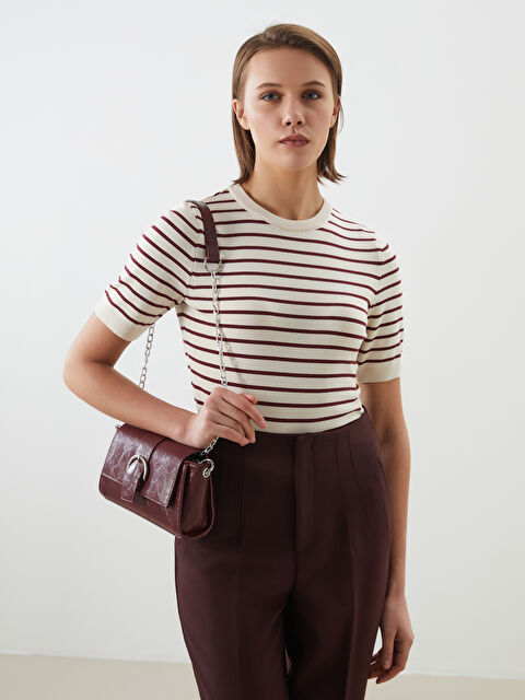 LCW Vision Bisiklet Yaka Çizgili Kadın Triko Kazak - S5KI67Z8-LES