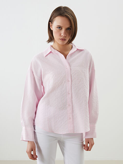 LCW Vision Çizgili Oversize Poplin Kadın Gömlek - S5KI73Z8-CVR