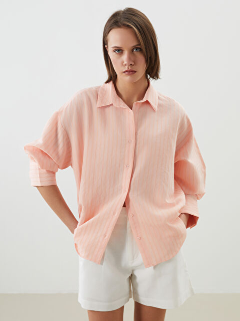 LCW Vision Çizgili Oversize Poplin Kadın Gömlek - S5KI73Z8-EXS