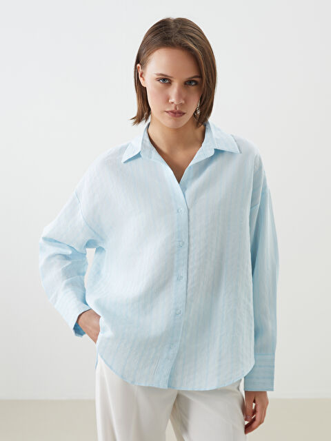 LCW Vision Çizgili Oversize Poplin Kadın Gömlek - S5KI73Z8-Z2S