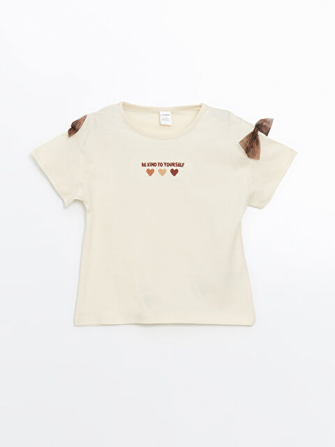 LCW Kids Bisiklet Yaka Penye Fiyonklu Kız Çocuk Tişört - S5KI88Z1-FF7