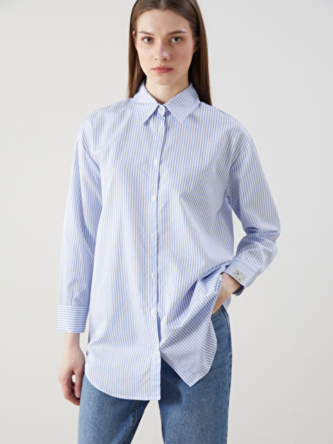 LCW Modest Çizgili Poplin Kadın Gömlek Tunik - S5KJ02Z8-LEN